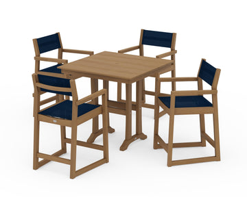 EDGE Sling Arm Chair 5-Piece Farmhouse Counter Set with Trestle Legs
