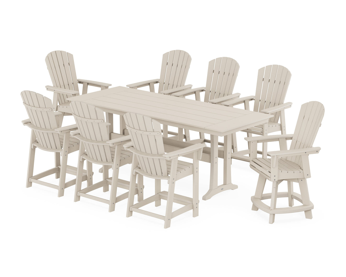 Nautical Curveback Adirondack Swivel Chair 9-Piece Farmhouse Counter Set with Trestle Legs