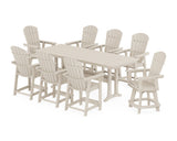 Nautical Curveback Adirondack Swivel Chair 9-Piece Farmhouse Counter Set with Trestle Legs