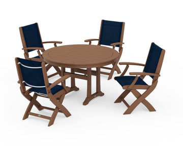 Coastal Folding Chair 5-Piece Round Dining Set with Trestle Legs