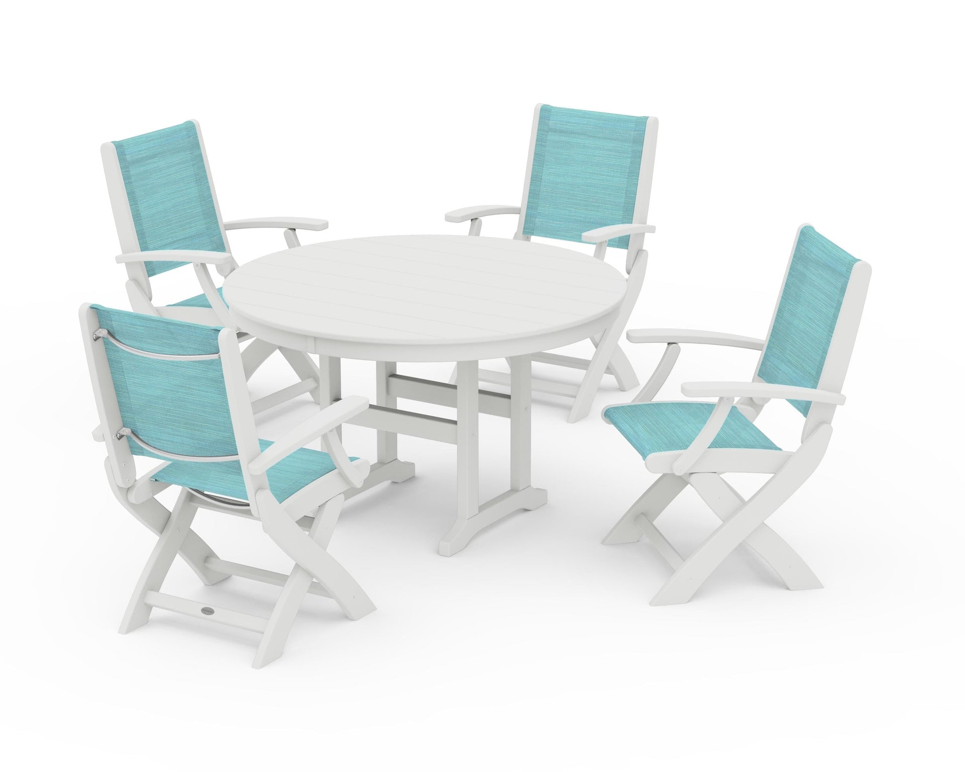 Coastal Folding Chair 5-Piece Round Dining Set