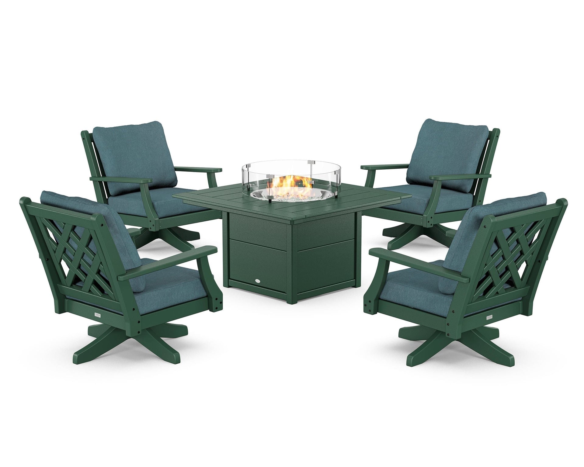 Wovendale 5-Piece Deep Seating Swivel Conversation Set with Fire Pit Table