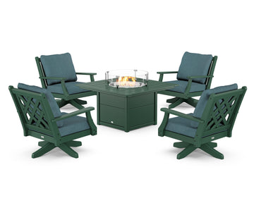 Wovendale 5-Piece Deep Seating Swivel Conversation Set with Fire Pit Table