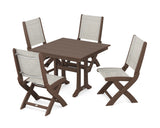Coastal Folding Side Chair 5-Piece Farmhouse Dining Set With Trestle Legs