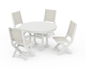 Coastal Folding Side Chair 5-Piece Round Dining Set With Trestle Legs