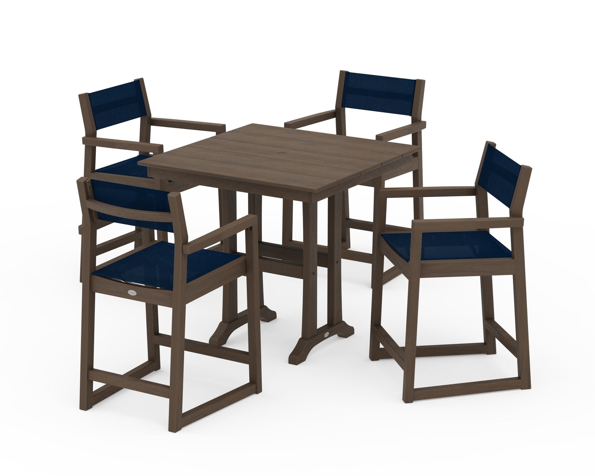 EDGE Sling Arm Chair 5-Piece Farmhouse Counter Set with Trestle Legs