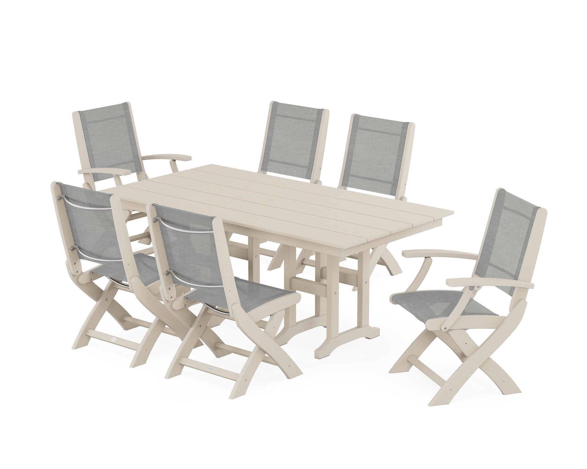 Coastal Folding Chair 7-Piece Farmhouse Dining Set