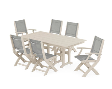 Coastal Folding Chair 7-Piece Farmhouse Dining Set