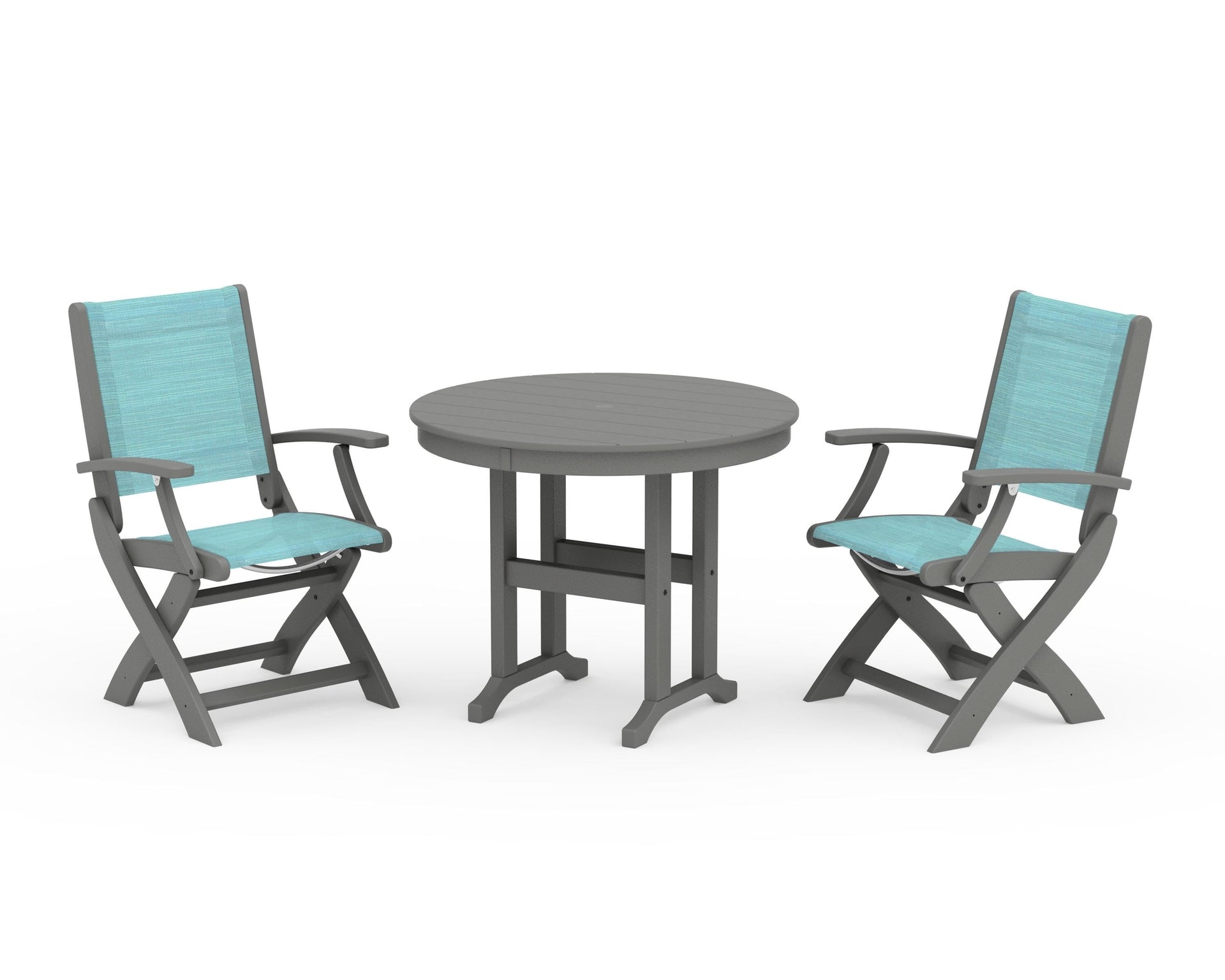 Coastal Folding Chair 3-Piece Round Dining Set