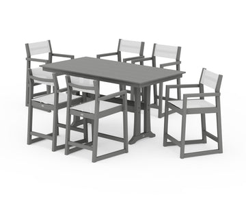 EDGE Sling Arm Chair 7-Piece Farmhouse Counter Set with Trestle Legs