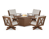 Braxton 5-Piece Deep Seating Swivel Conversation Set with Fire Pit Table