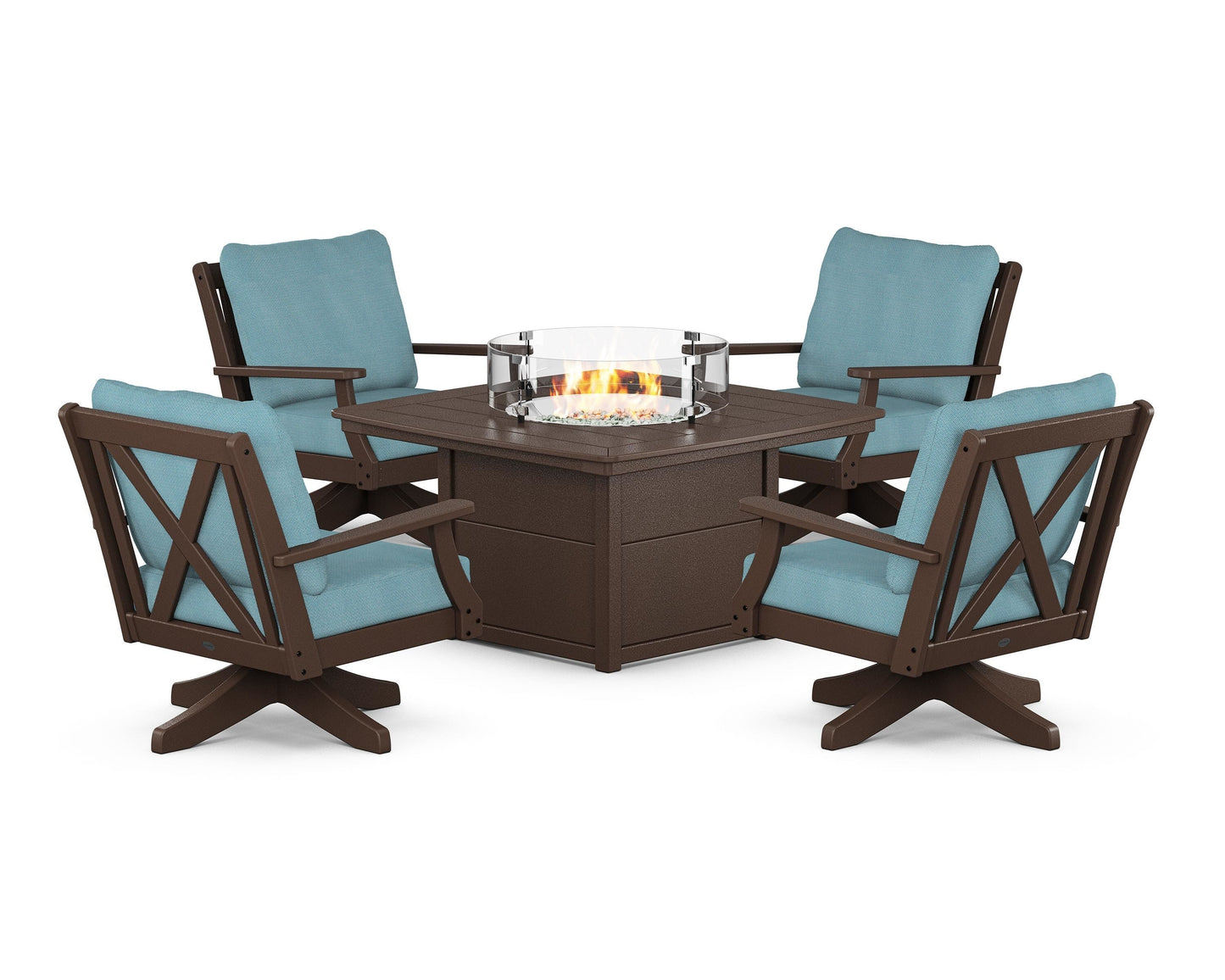 Braxton 5-Piece Deep Seating Swivel Conversation Set with Fire Pit Table