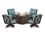 Braxton 5-Piece Deep Seating Swivel Conversation Set with Fire Pit Table
