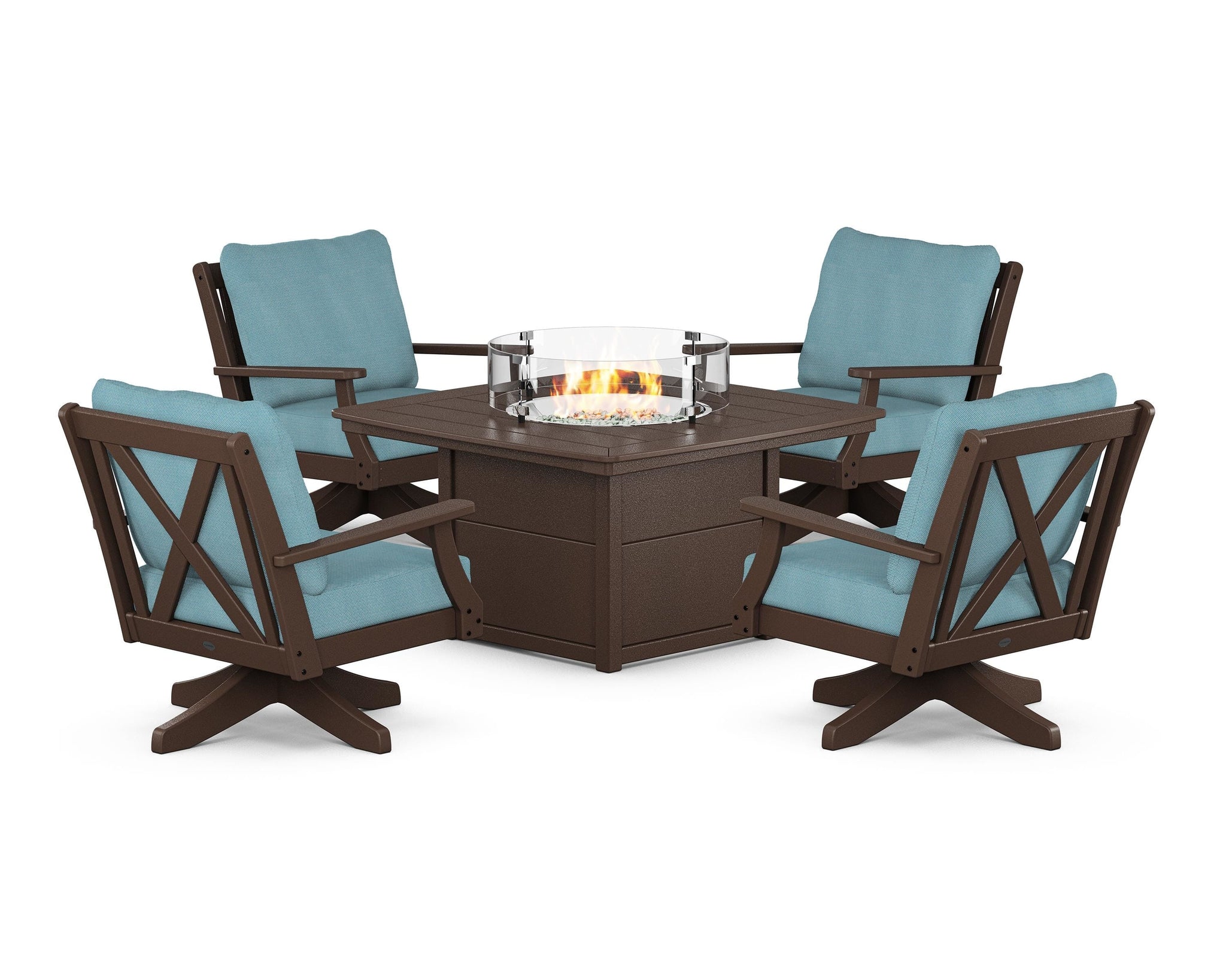 Braxton 5-Piece Deep Seating Swivel Conversation Set with Fire Pit Table
