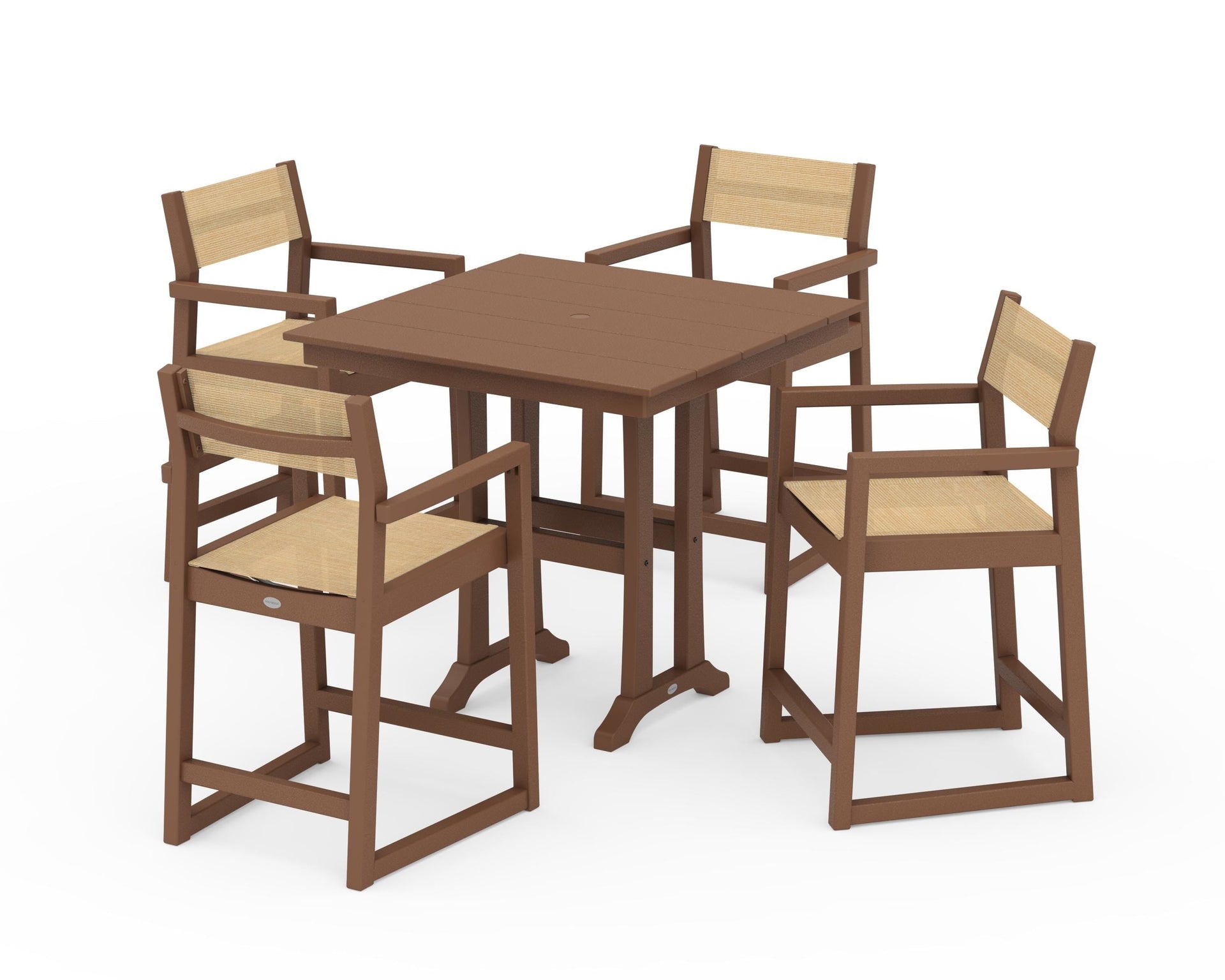 EDGE Sling Arm Chair 5-Piece Farmhouse Counter Set with Trestle Legs