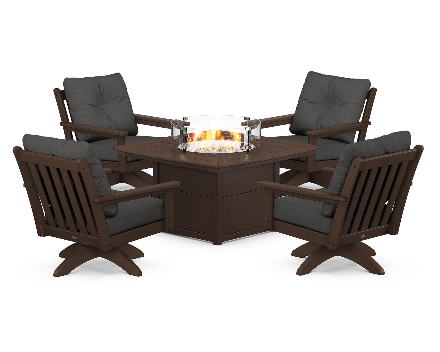 Vineyard 5-Piece Deep Seating Swivel Conversation Set with Fire Pit Table