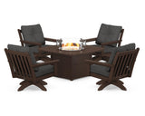 Vineyard 5-Piece Deep Seating Swivel Conversation Set with Fire Pit Table