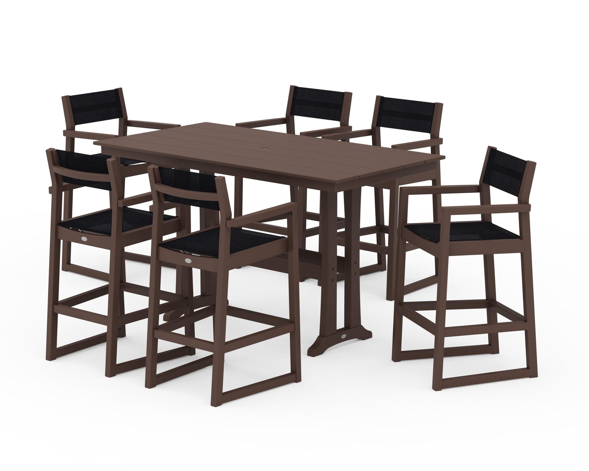 EDGE Sling Arm Chair 7-Piece Farmhouse Bar Set with Trestle Legs