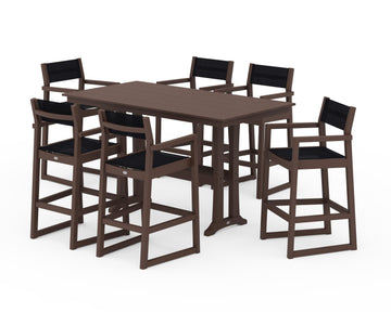 EDGE Sling Arm Chair 7-Piece Farmhouse Bar Set with Trestle Legs