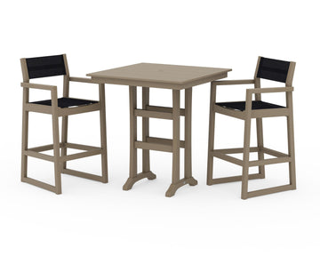 EDGE Sling Arm Chair 3-Piece Farmhouse Bar Set with Trestle Legs