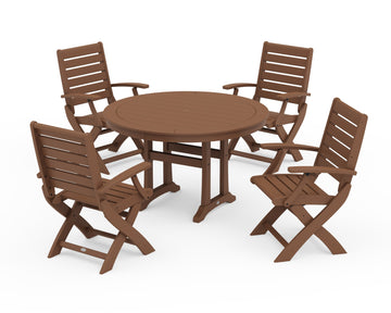 Signature Folding Chair 5-Piece Round Dining Set with Trestle Legs