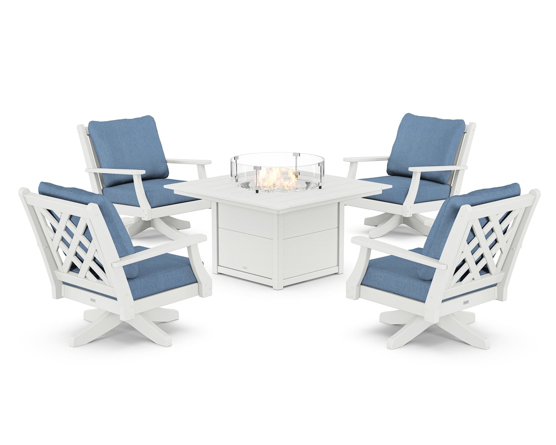 Wovendale 5-Piece Deep Seating Swivel Conversation Set with Fire Pit Table