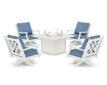 Wovendale 5-Piece Deep Seating Swivel Conversation Set with Fire Pit Table