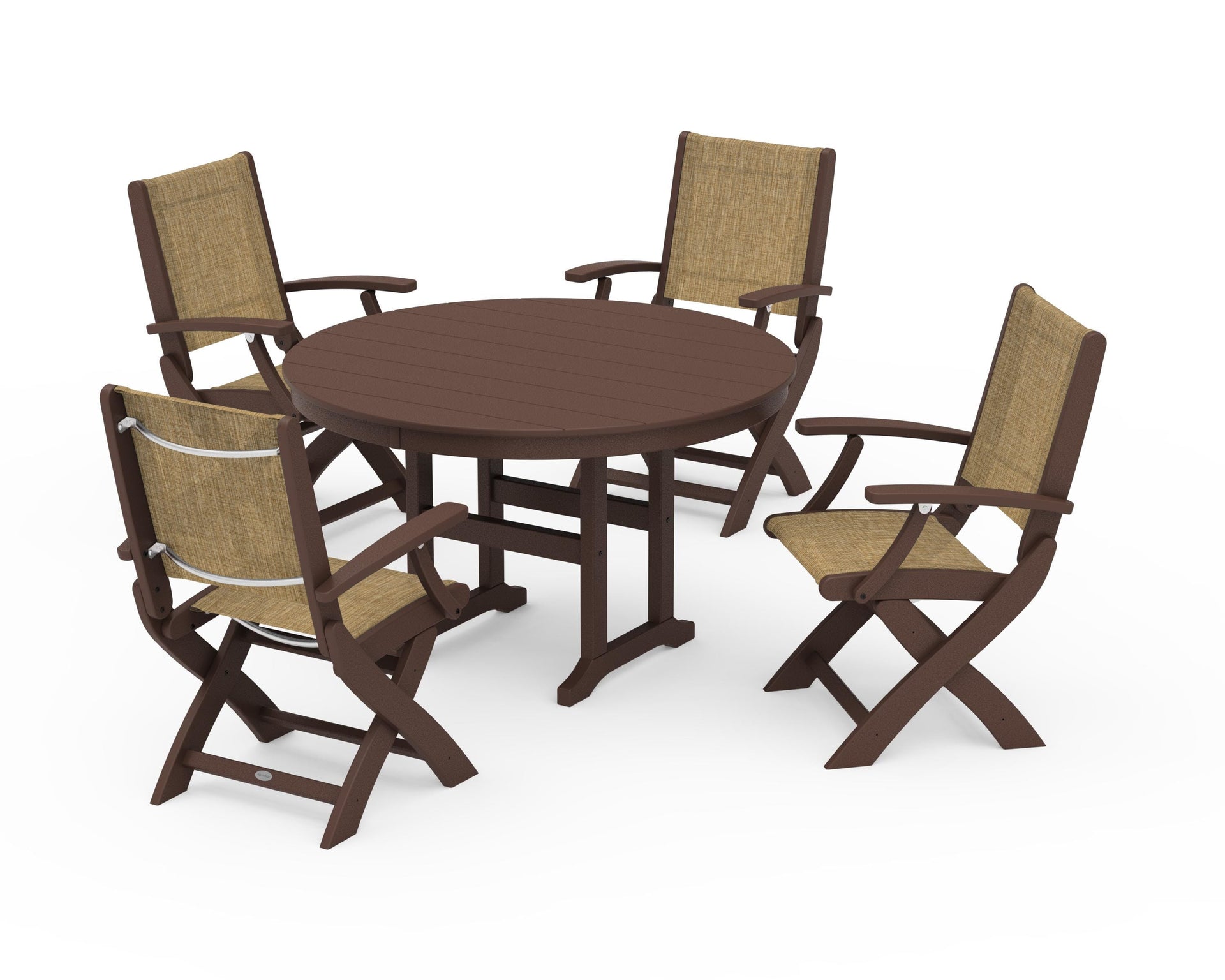 Coastal Folding Chair 5-Piece Round Dining Set