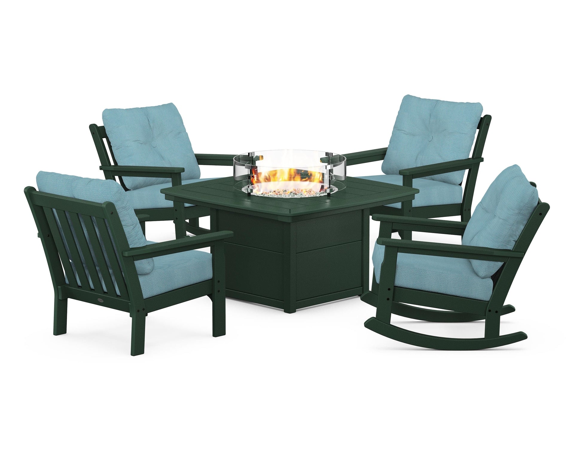 Vineyard 5-Piece Deep Seating Rocking Chair Conversation Set with Fire Pit Table