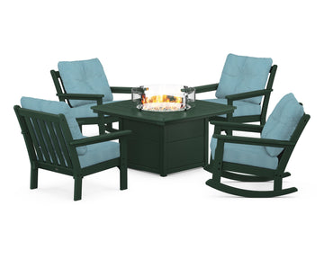 Vineyard 5-Piece Deep Seating Rocking Chair Conversation Set with Fire Pit Table