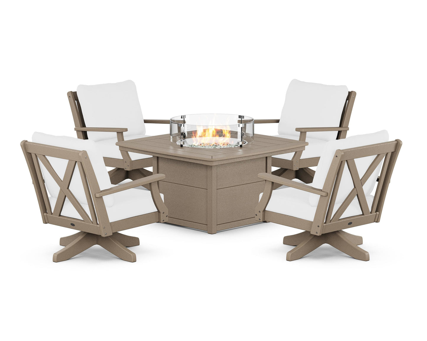 Braxton 5-Piece Deep Seating Swivel Conversation Set with Fire Pit Table