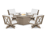 Braxton 5-Piece Deep Seating Swivel Conversation Set with Fire Pit Table