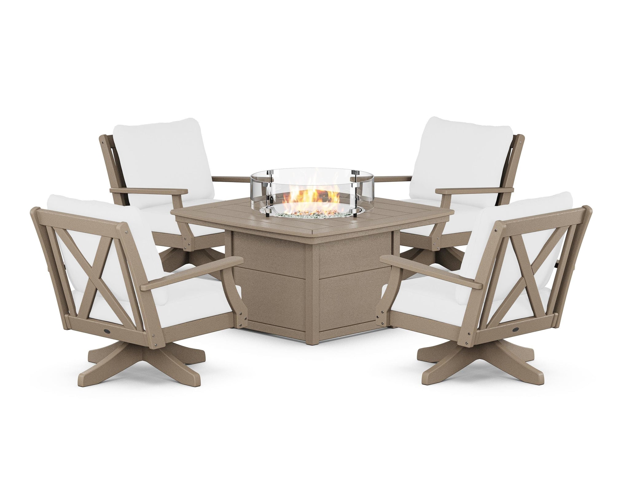 Braxton 5-Piece Deep Seating Swivel Conversation Set with Fire Pit Table