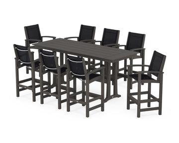 Coastal 9-Piece Farmhouse Bar Set with Trestle Legs