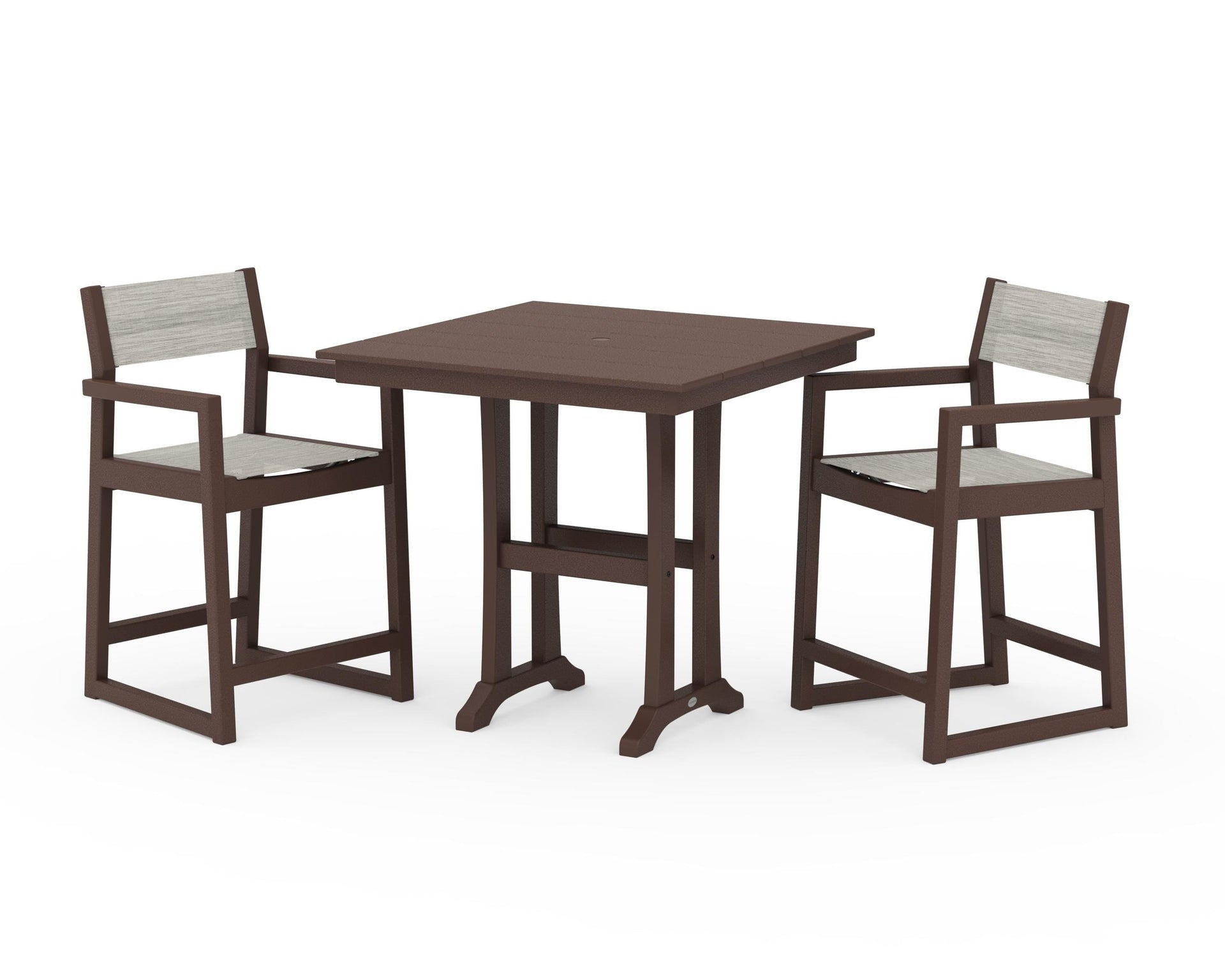 EDGE Sling Arm Chair 3-Piece Farmhouse Counter Set with Trestle Legs