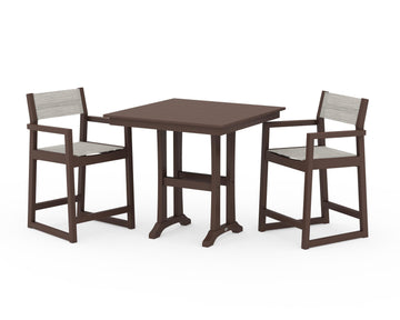 EDGE Sling Arm Chair 3-Piece Farmhouse Counter Set with Trestle Legs