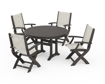 Coastal Folding Chair 5-Piece Round Dining Set with Trestle Legs