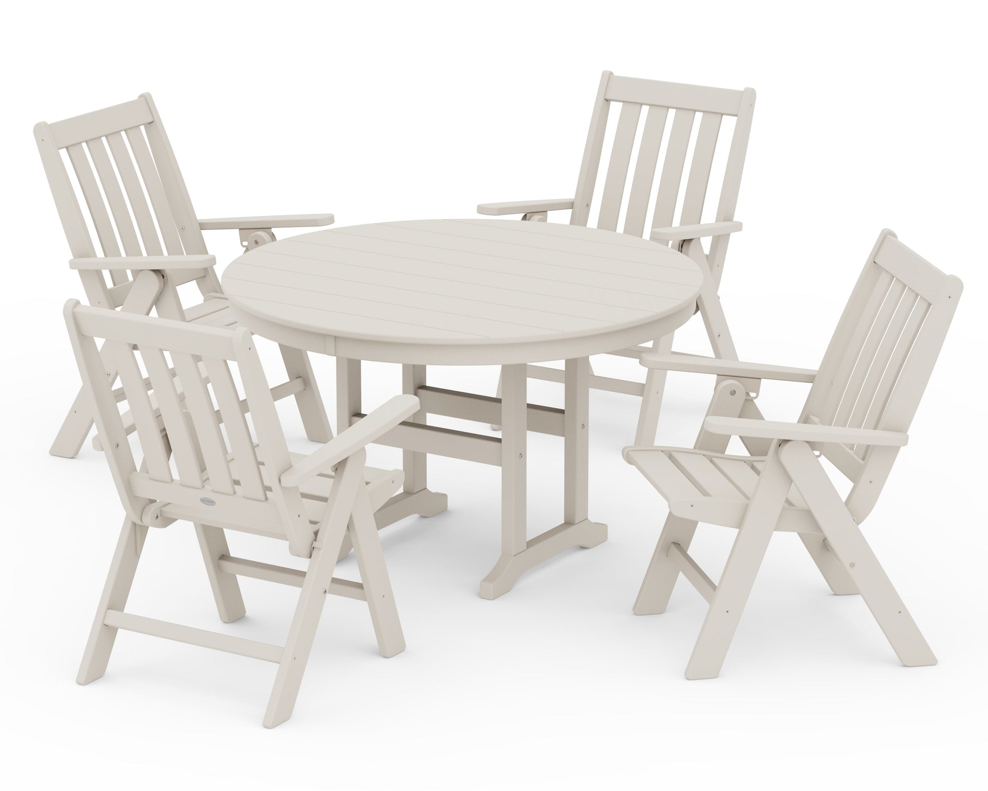 Vineyard Folding Chair 5-Piece Round Farmhouse Dining Set