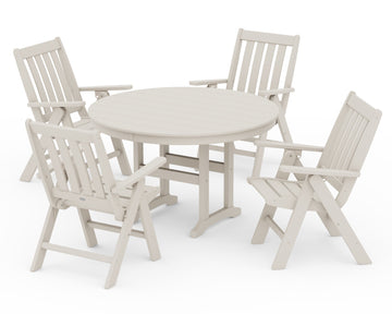 Vineyard Folding Chair 5-Piece Round Farmhouse Dining Set