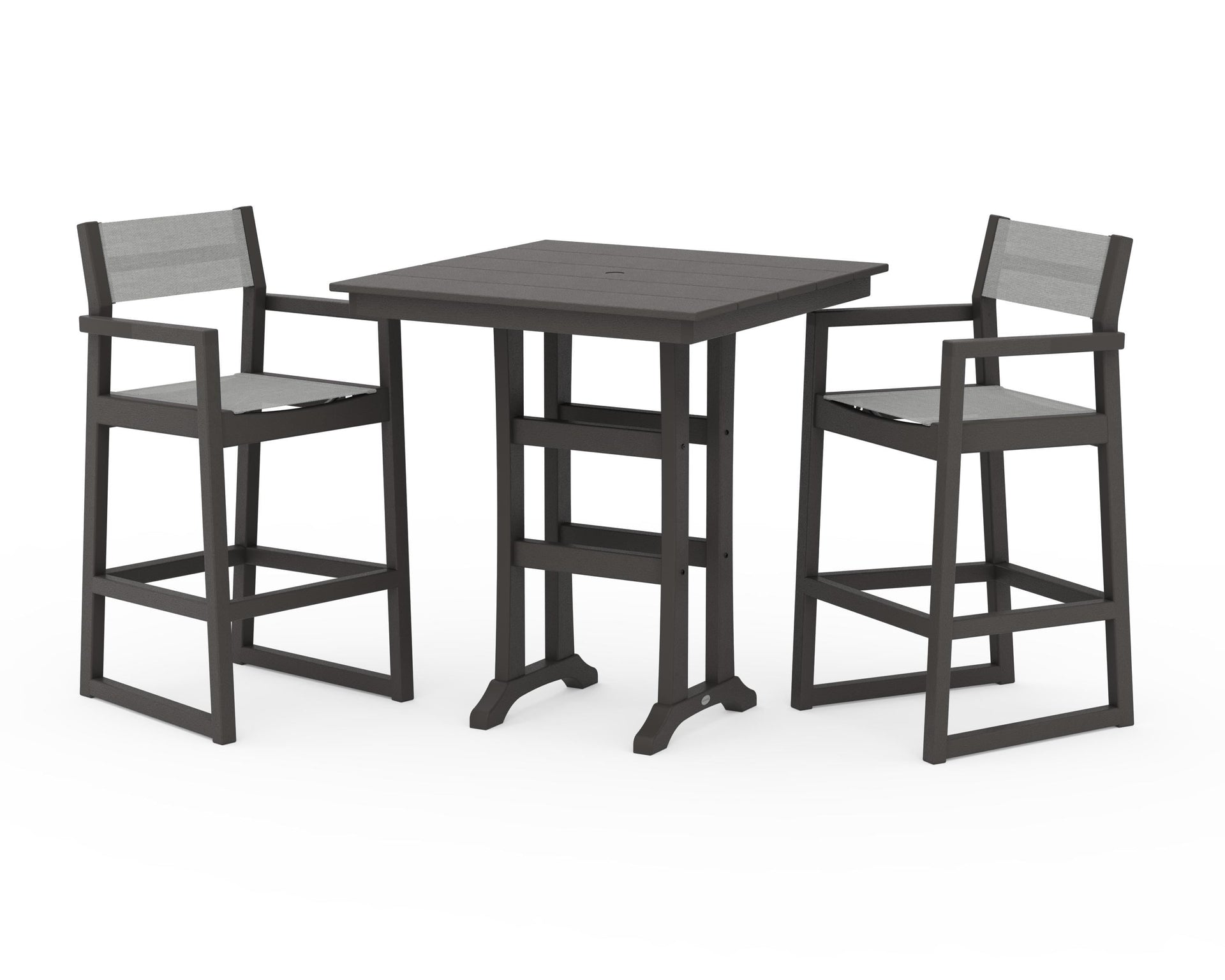 EDGE Sling Arm Chair 3-Piece Farmhouse Bar Set with Trestle Legs