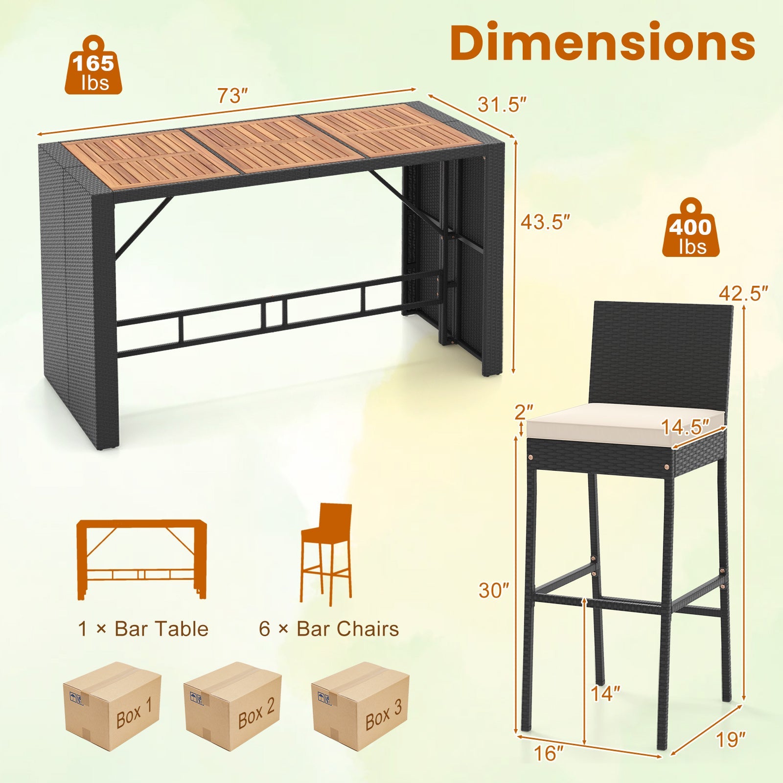 Costway 7-Pc Patio Rattan Bar Set w/ Seat Cushions Outdoor Porch Yard Garden 41298635 New