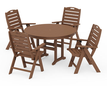 Nautical Folding Chair 5-Piece Round Farmhouse Dining Set