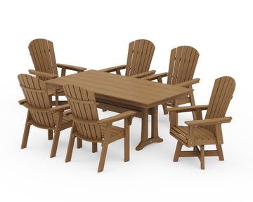 Nautical Curveback Adirondack Swivel Chair 7-Piece Farmhouse Dining Set With Trestle Legs