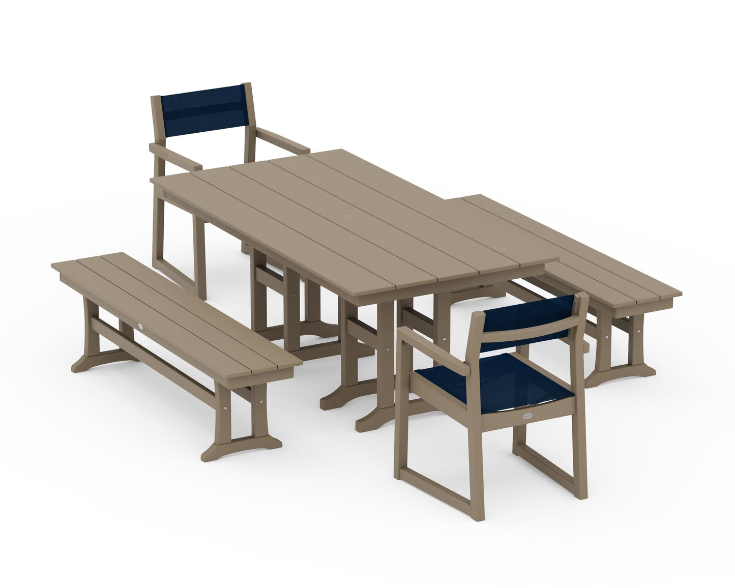 EDGE Sling Arm Chair 5-Piece Farmhouse Dining Set with Benches
