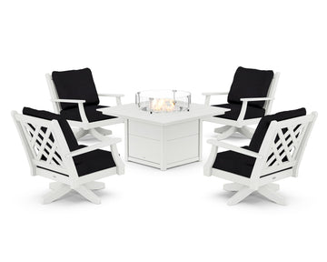 Wovendale 5-Piece Deep Seating Swivel Conversation Set with Fire Pit Table