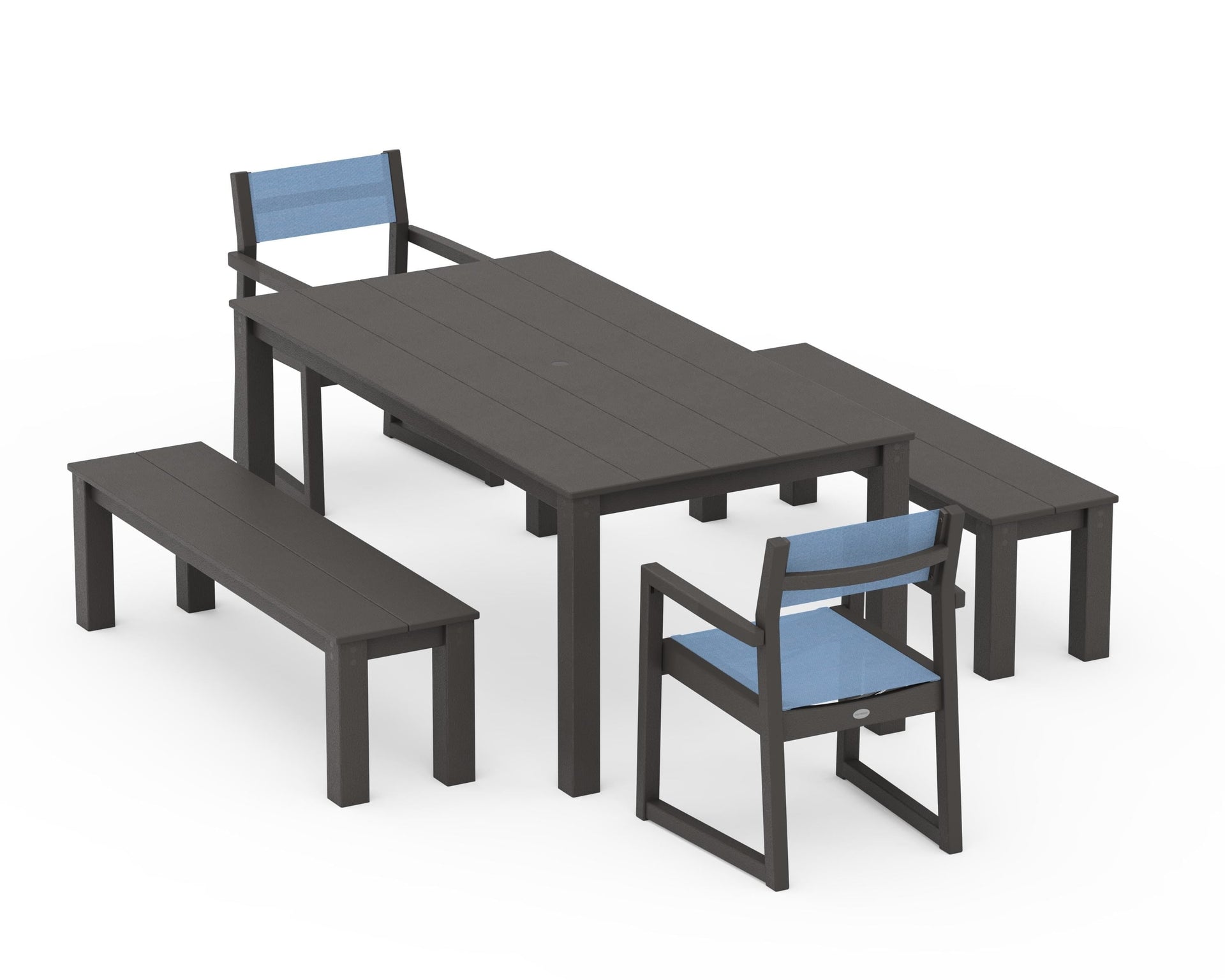 EDGE Sling Arm Chair 5-Piece Parsons Dining Set with Benches
