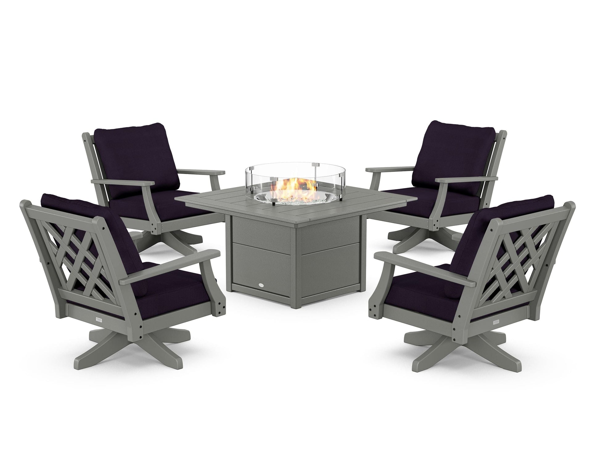 Wovendale 5-Piece Deep Seating Swivel Conversation Set with Fire Pit Table