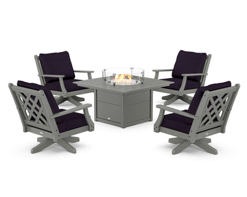 Wovendale 5-Piece Deep Seating Swivel Conversation Set with Fire Pit Table
