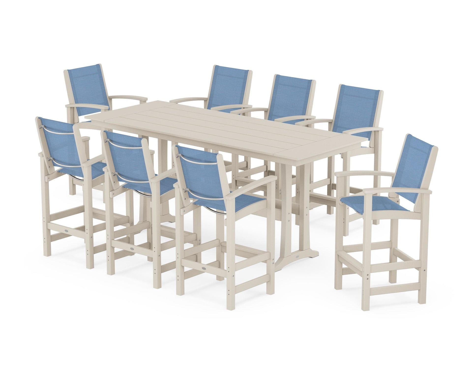Coastal 9-Piece Farmhouse Bar Set with Trestle Legs