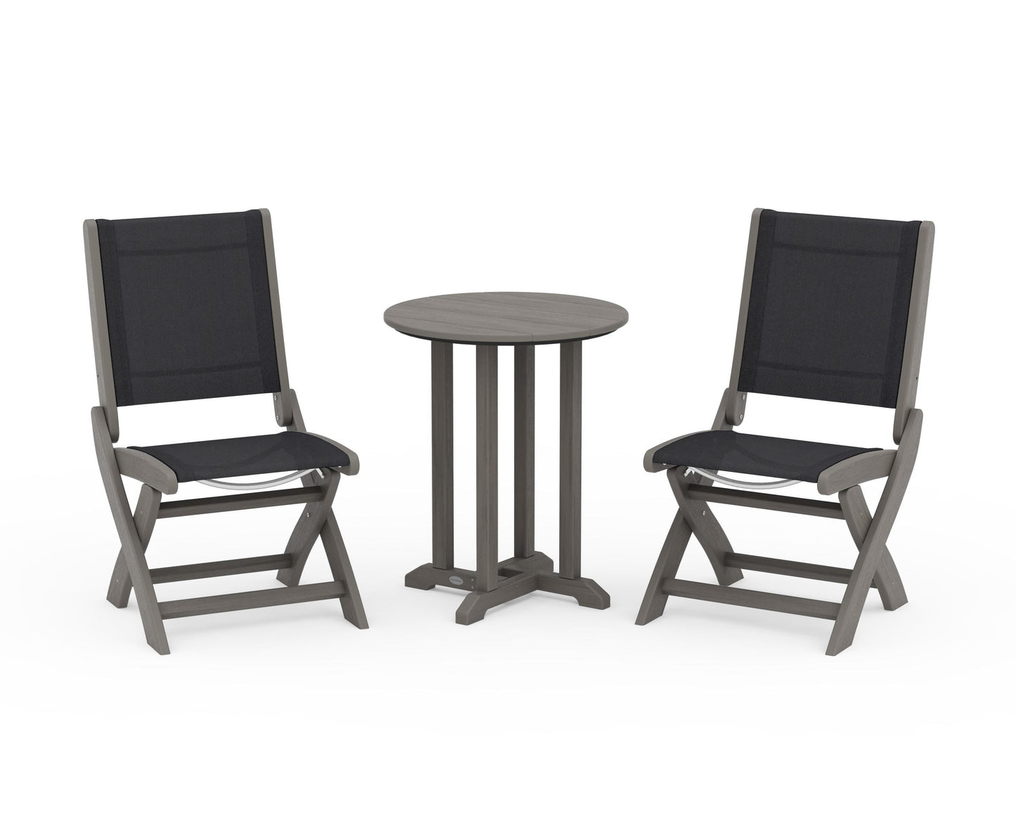 Coastal Folding Side Chair 3-Piece Round Bistro Dining Set